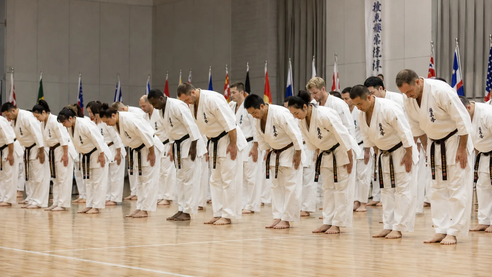 Kyokushin Sonoda international gathering — flag ceremony